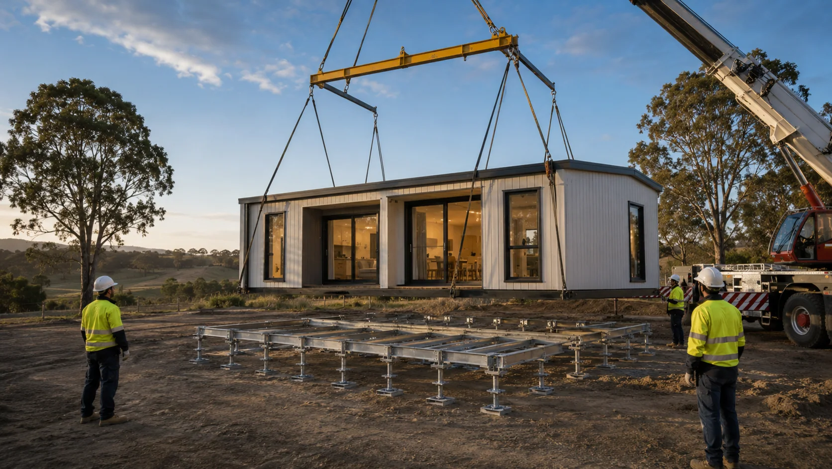 Modular building being craned into place on site