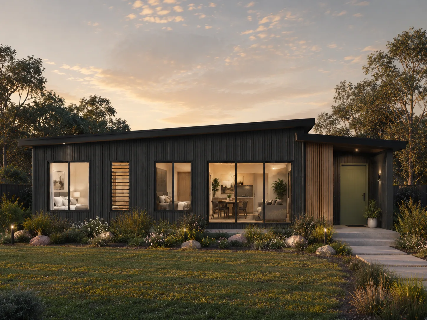 Cedar modular home with charcoal facade