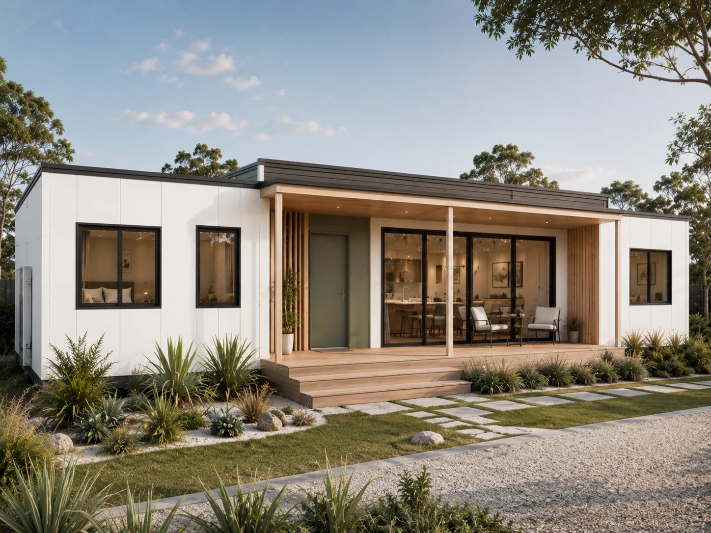 Horizon modular home with white facade