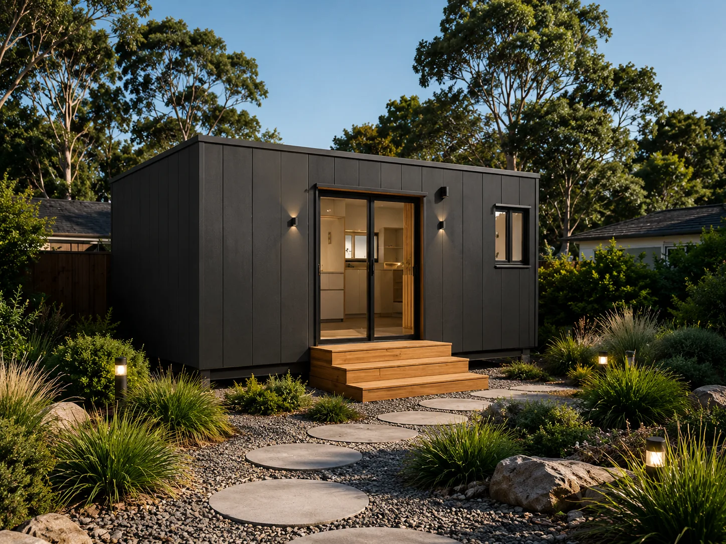 Origin modular studio with charcoal facade