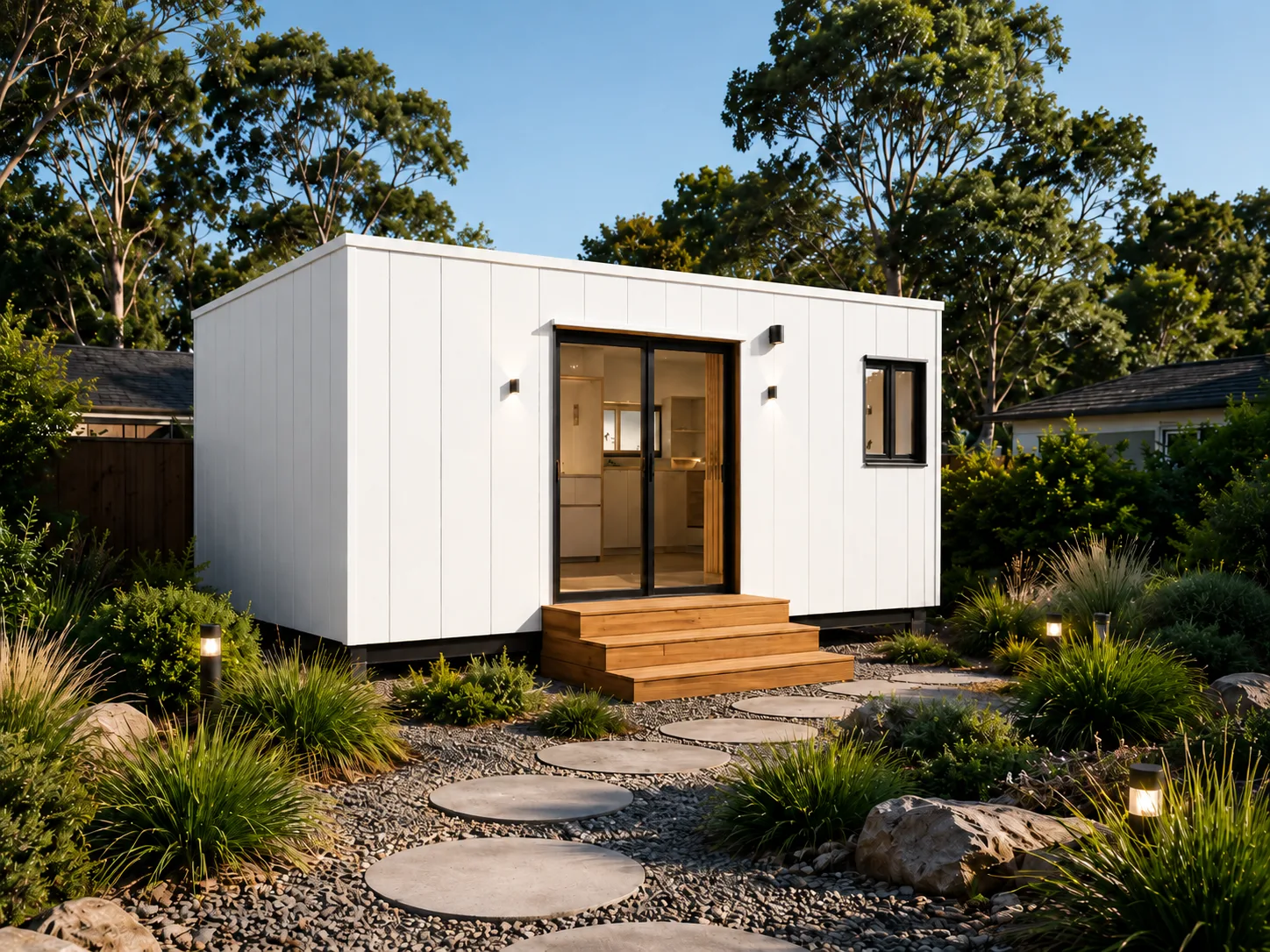Origin modular studio with white facade